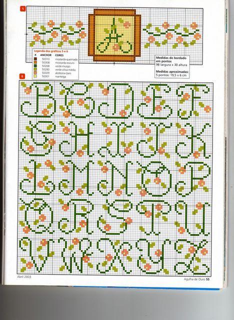 Cross stitch alphabet floral with buds