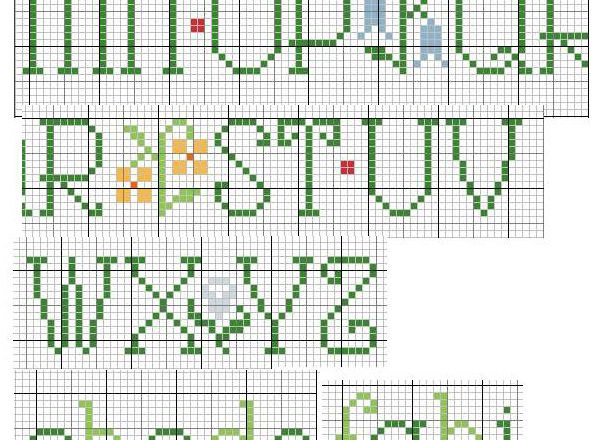 Cross stitch alphabet green letters very nice
