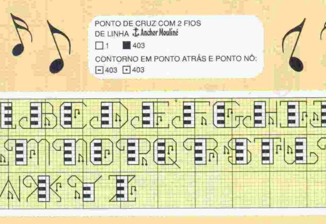 Cross stitch alphabet musical keyboard