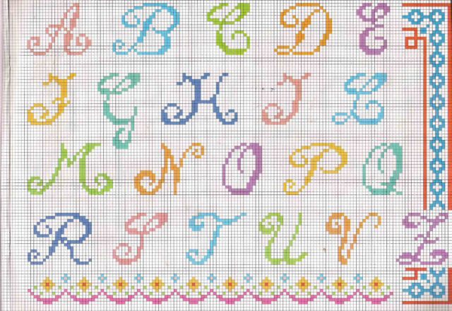 Cross stitch alphabet uppercase colorful