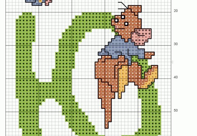 Cross stitch alphabet uppercase with Winnie-The-Pooh (24)