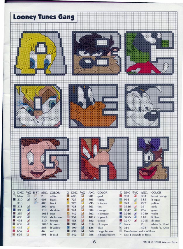 Cross stitch alphabet with Looney Tunes characters very cute (1)