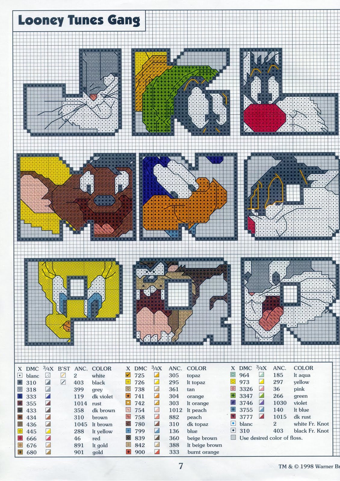 Cross stitch alphabet with Looney Tunes characters very cute (2)