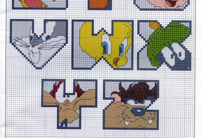 Cross stitch alphabet with Looney Tunes characters very cute (3)
