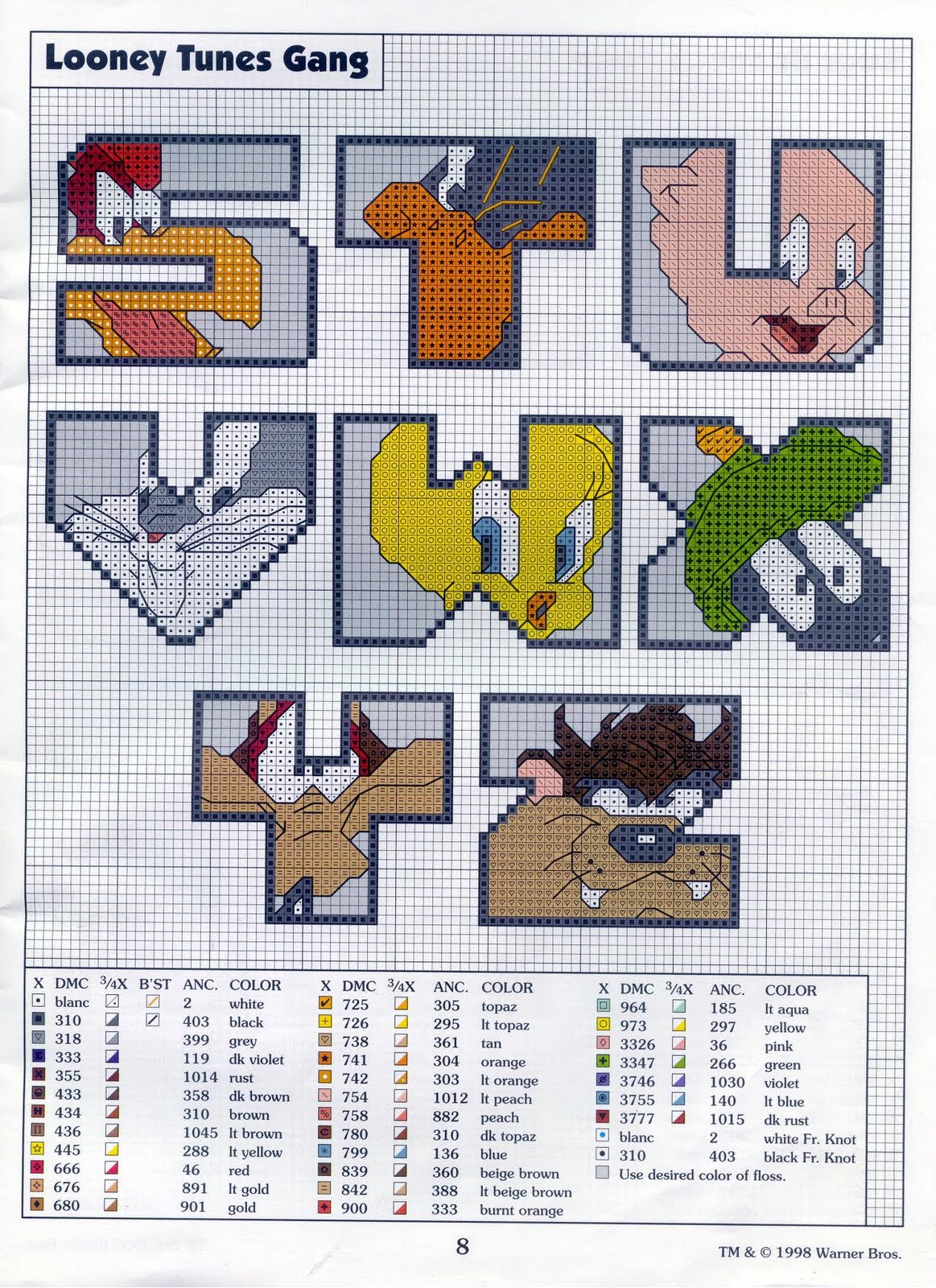 Cross stitch alphabet with Looney Tunes characters very cute (3)