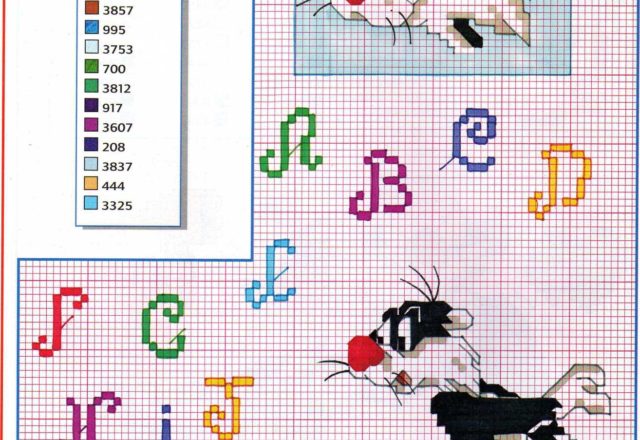 Cross stitch alphabet with Sylvester the cat (1)