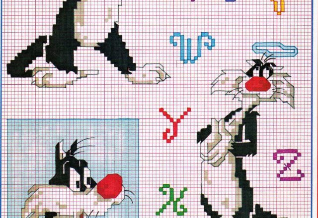 Cross stitch alphabet with Sylvester the cat (2)