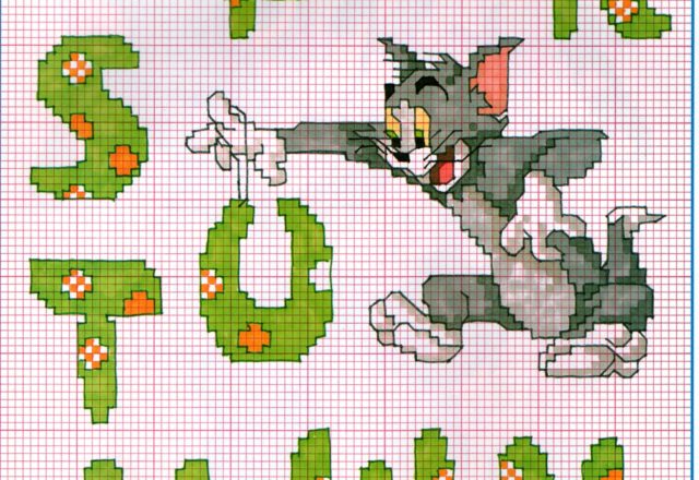 Cross stitch alphabet with Tom and Jerry (2)