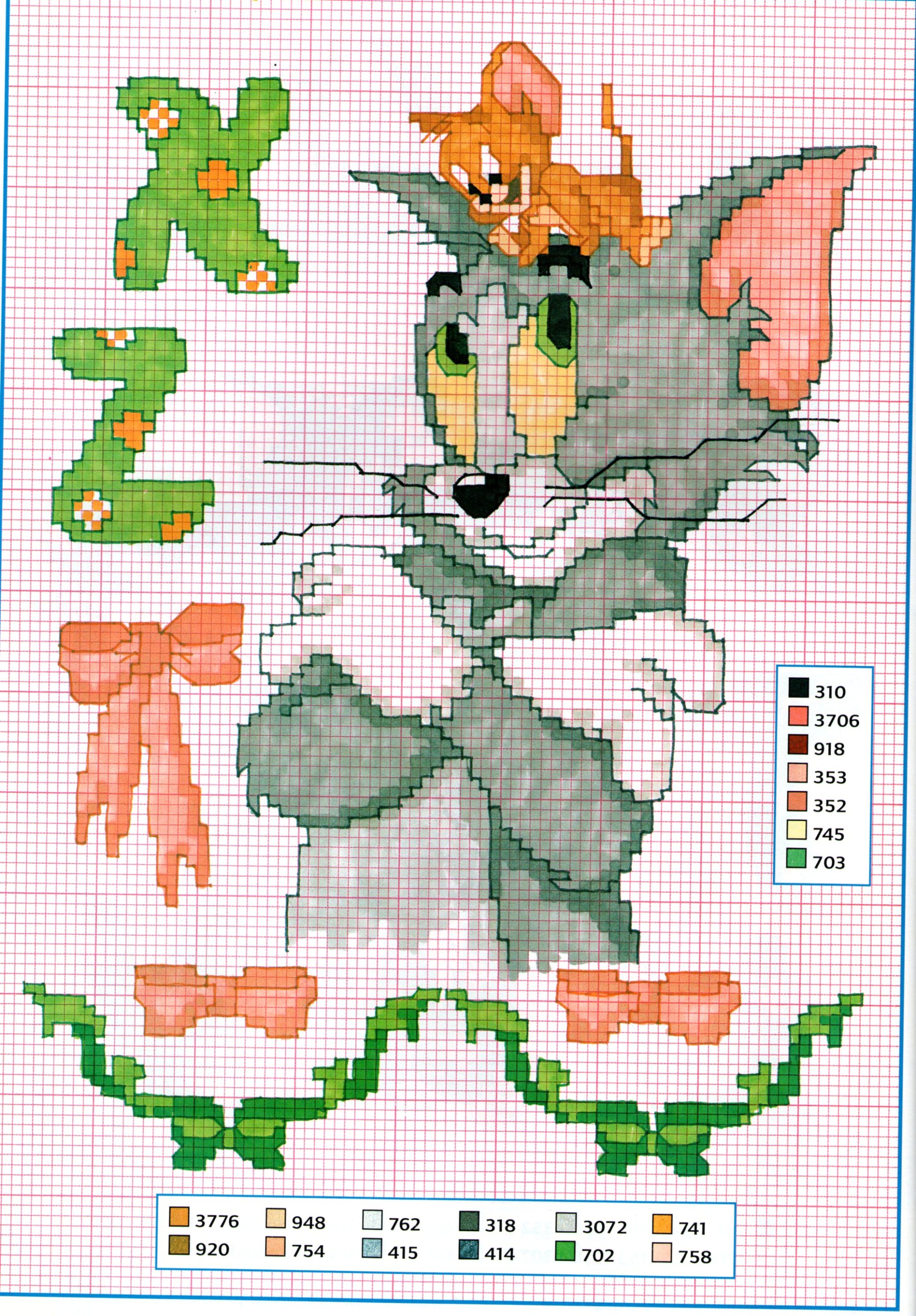 Cross stitch alphabet with Tom and Jerry (3)