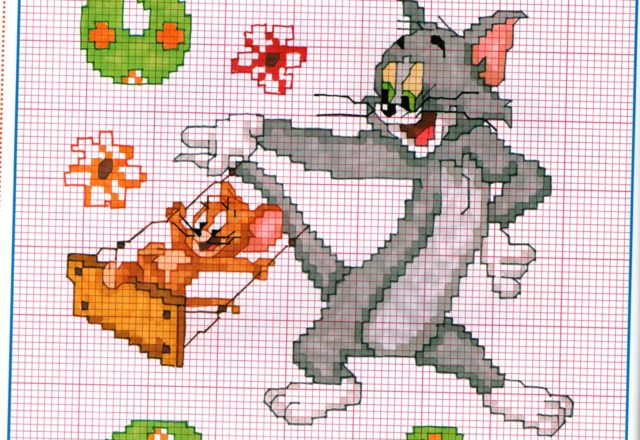 Cross stitch alphabet with Tom and Jerry (5)