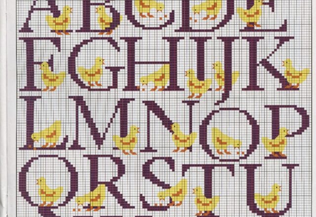 Cross stitch alphabet with a chick