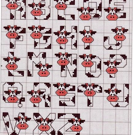 Cross stitch alphabet with a cow