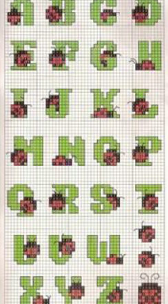 Cross stitch alphabet with a ladybug