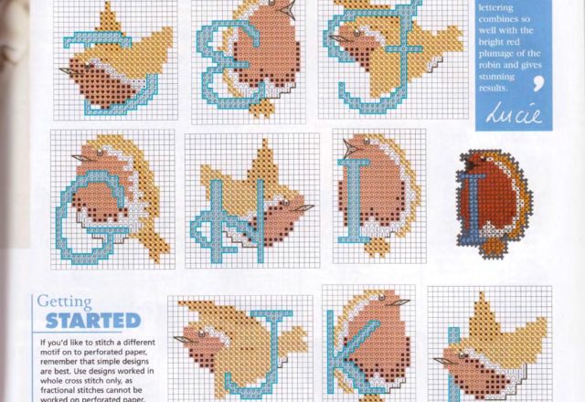 Cross stitch alphabet with a robin (1)