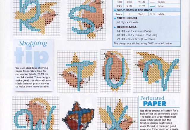 Cross stitch alphabet with a robin (2)