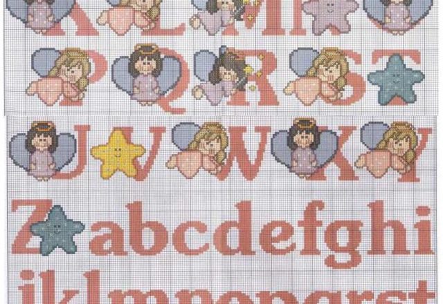 Cross stitch alphabet with angels religion
