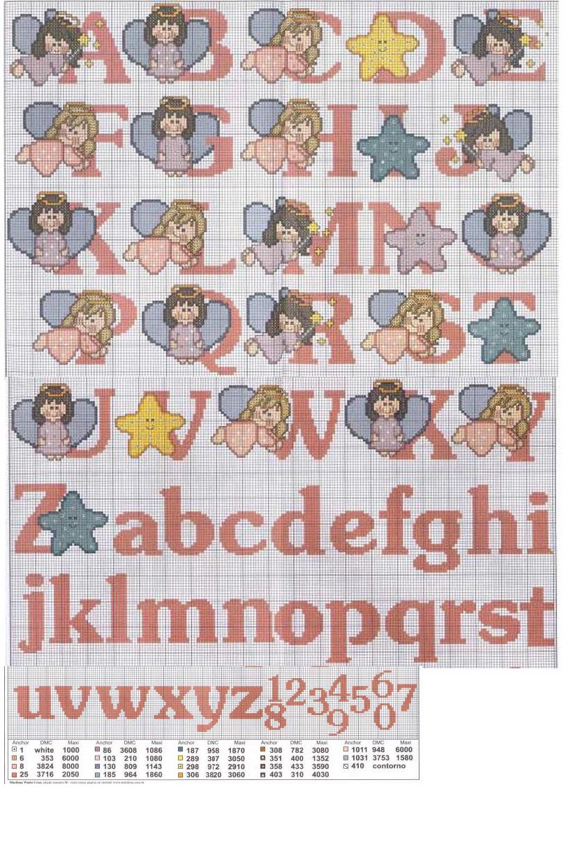 Cross stitch alphabet with angels religion