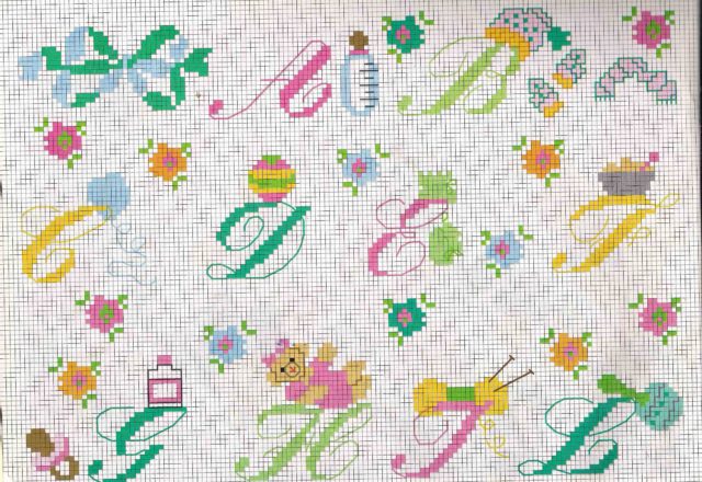 Cross stitch alphabet with baby toys (1)