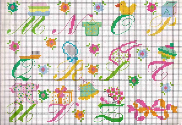 Cross stitch alphabet with baby toys (2)