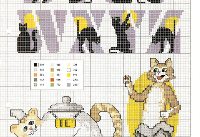Cross stitch alphabet with black kittens (2)