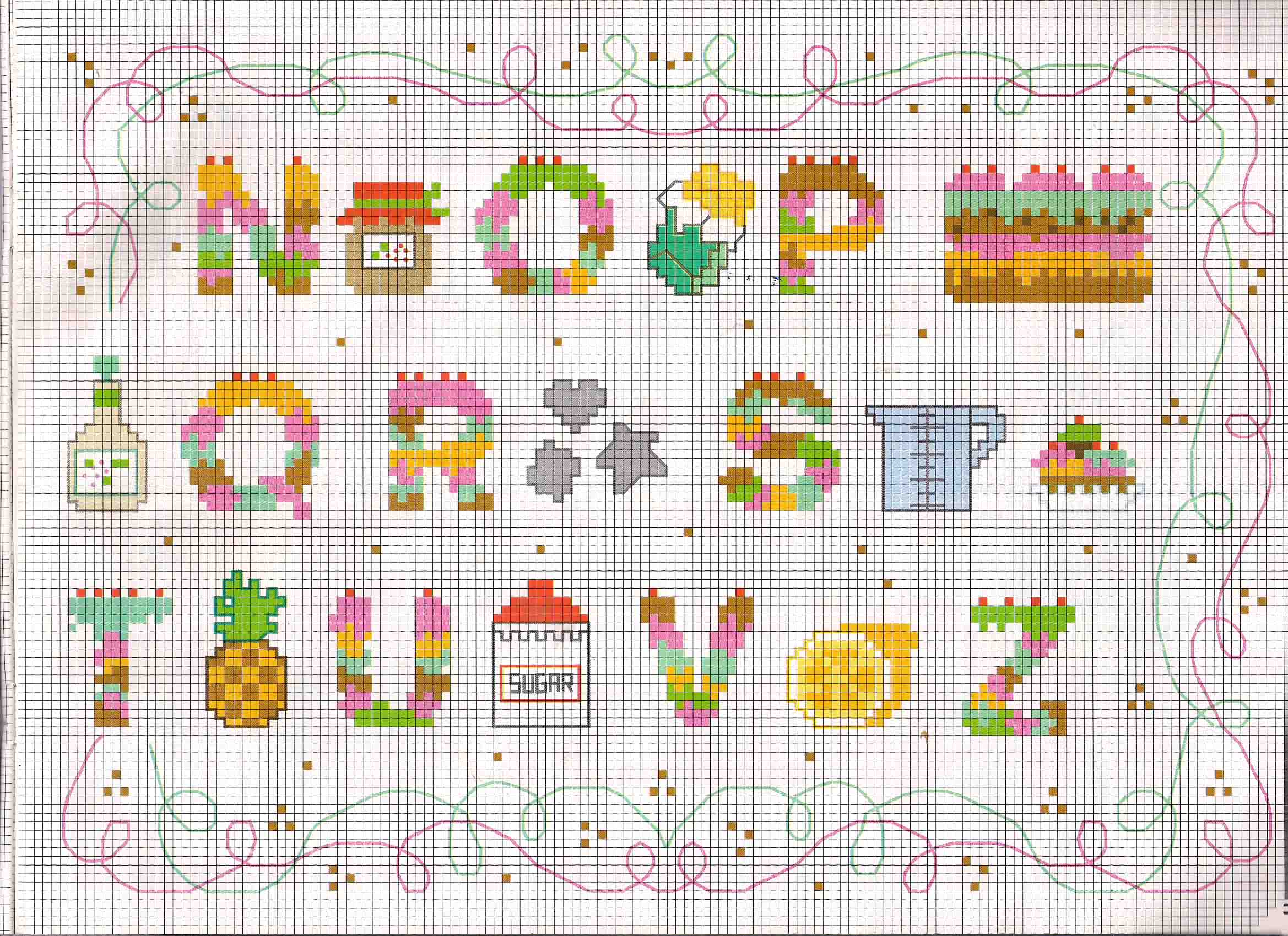 Cross stitch alphabet with cakes and pastries (2)
