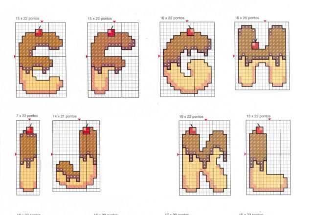 Cross stitch alphabet with chocolate cake (1)