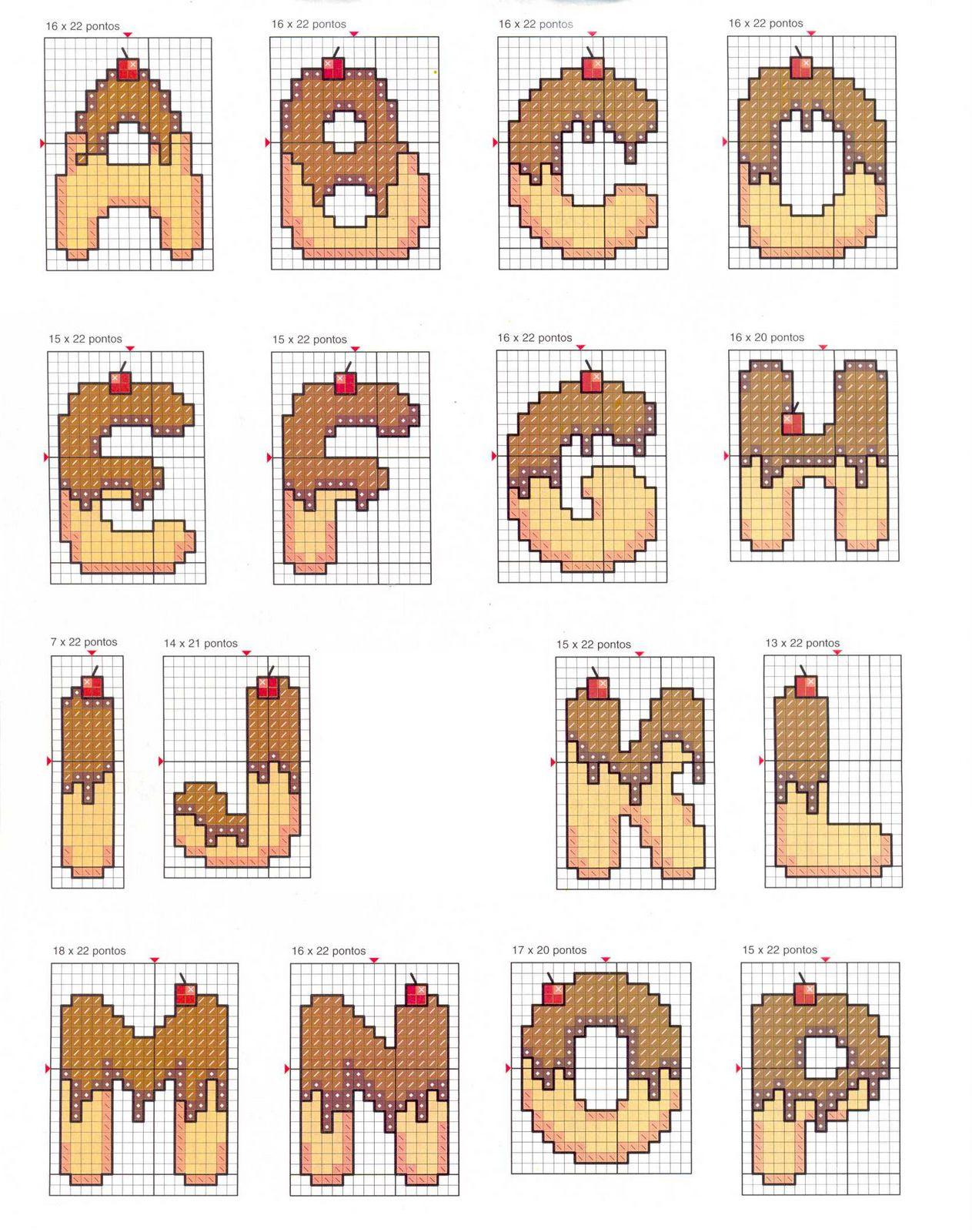 Cross stitch alphabet with chocolate cake (1)