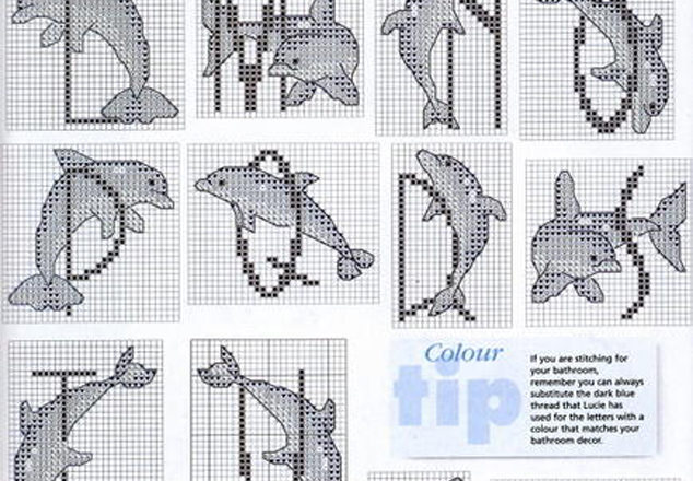 Cross stitch alphabet with dolphins (2)