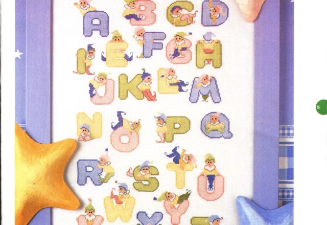 Cross stitch alphabet with elves (1)