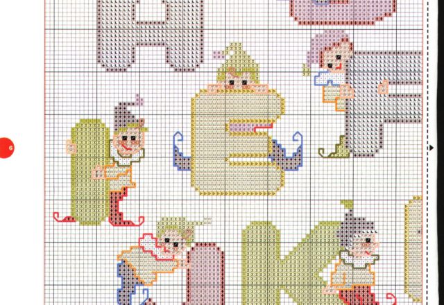Cross stitch alphabet with elves (2)