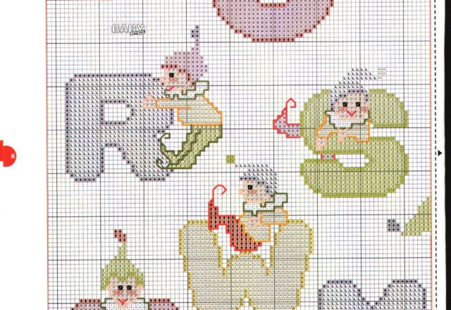 Cross stitch alphabet with elves (4)