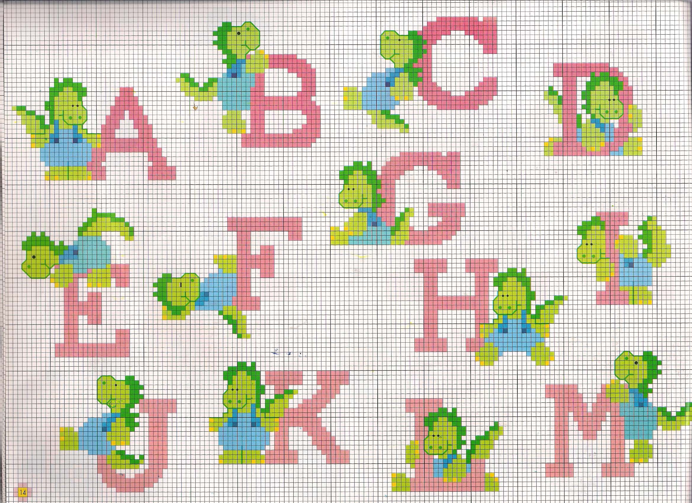 Cross stitch alphabet with green dinosaurs (1)