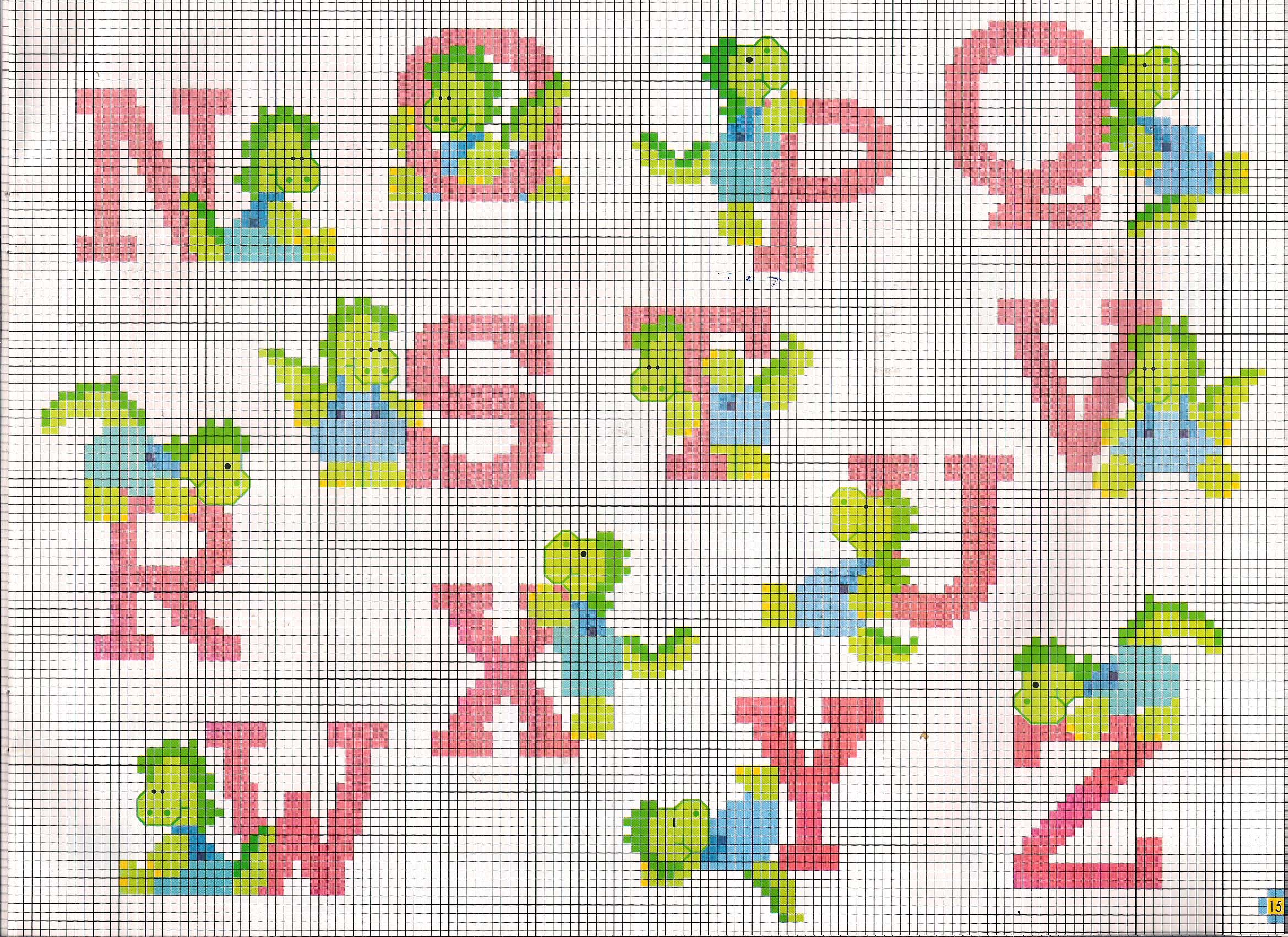 Cross stitch alphabet with green dinosaurs (2)
