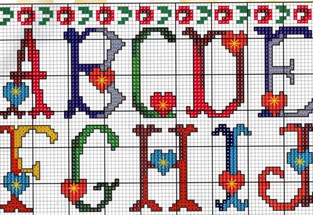 Cross stitch alphabet with hearts (1)