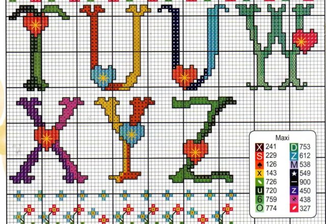 Cross stitch alphabet with hearts (3)