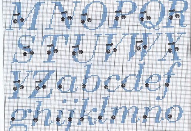 Cross stitch alphabet with musical notes