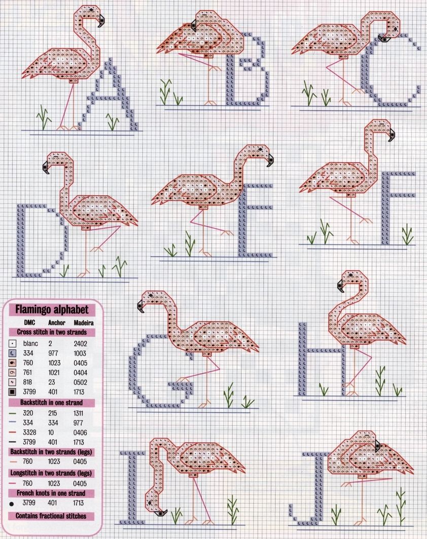 Cross stitch alphabet with pink storks (1)