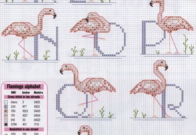 Cross stitch alphabet with pink storks (2)