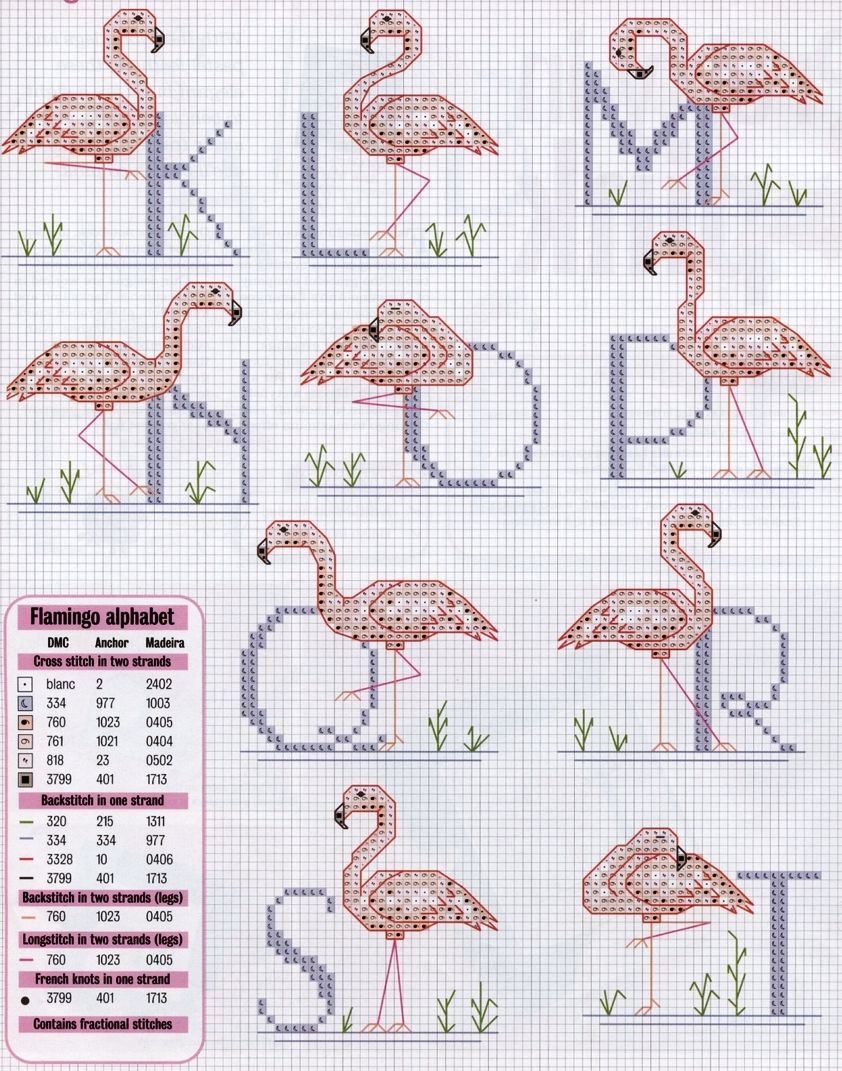 Cross stitch alphabet with pink storks (2)