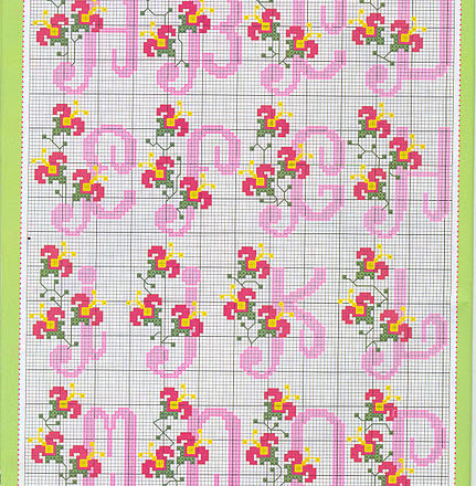 Cross stitch alphabet with simple small flowers (1)