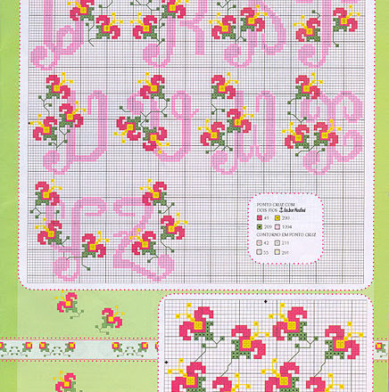 Cross stitch alphabet with simple small flowers (3)