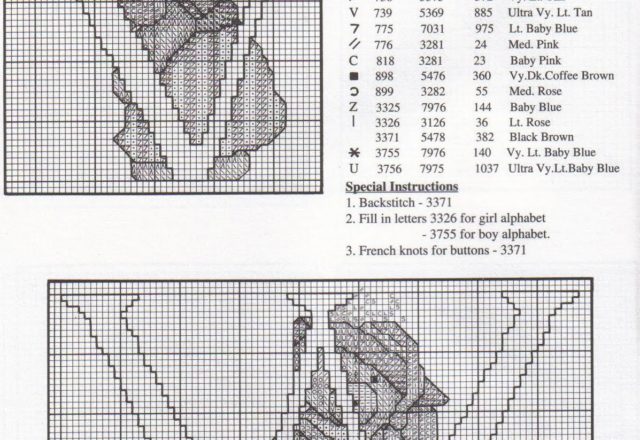 Cross stitch alphabet with sweet teddy bears (10)