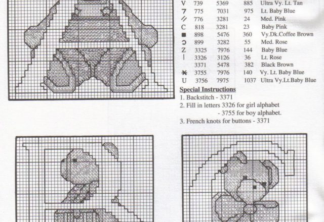 Cross stitch alphabet with sweet teddy bears (12)