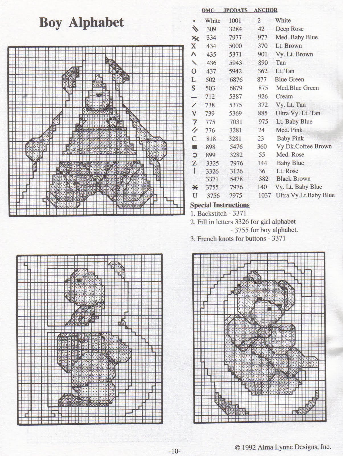 Cross stitch alphabet with sweet teddy bears (12)