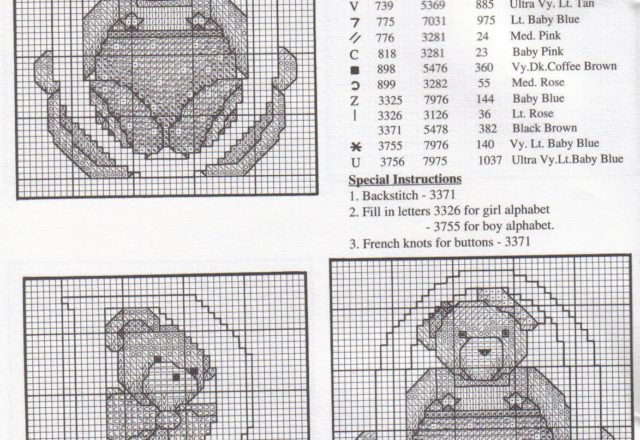 Cross stitch alphabet with sweet teddy bears (13)