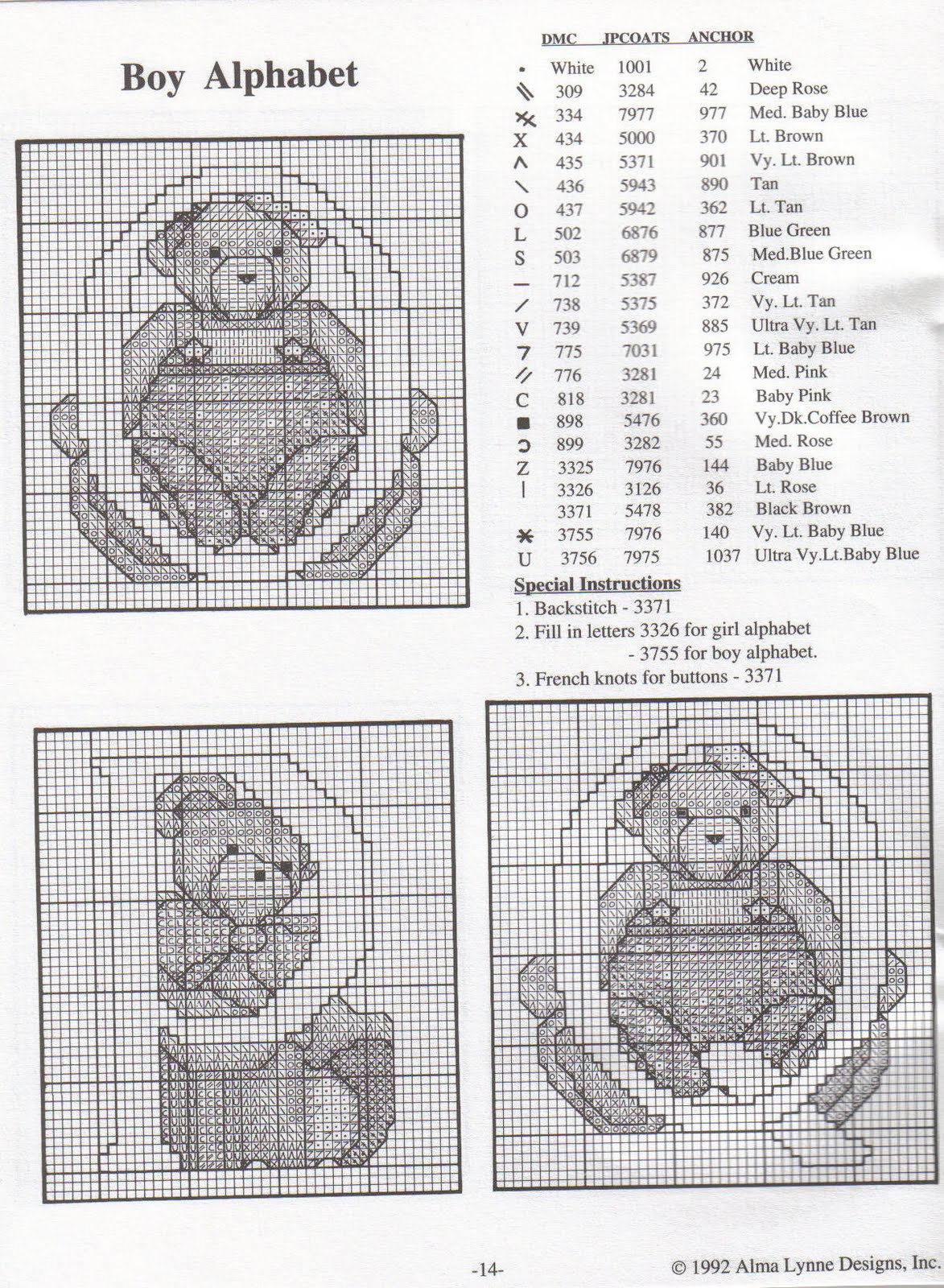 Cross stitch alphabet with sweet teddy bears (13)