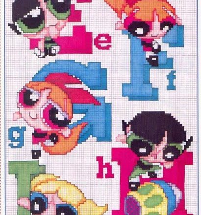 Cross stitch alphabet with the Powerpuff Girls (2)
