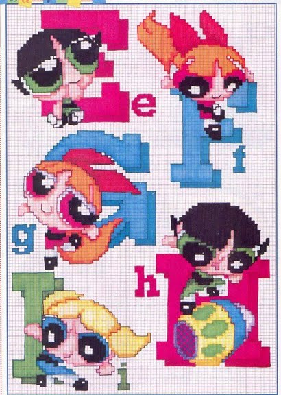 Cross stitch alphabet with the Powerpuff Girls (2)