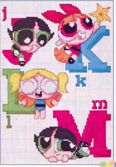 Cross stitch alphabet with the Powerpuff Girls (3)
