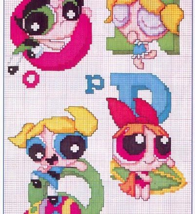 Cross stitch alphabet with the Powerpuff Girls (4)